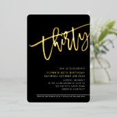 MODERN SCRIPT 30ste verlichting zwart wit goud Folie Uitnodiging (Staand Voorkant)