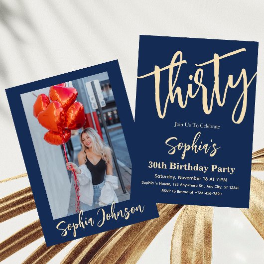 Modern Script 30th Birthday Party uitnodigingen