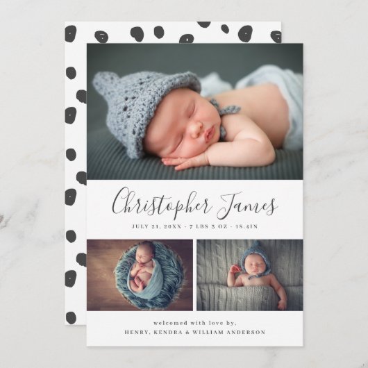 Modern script 3 Aankondiging geboorte foto-collage (Voorkant / Achterkant)