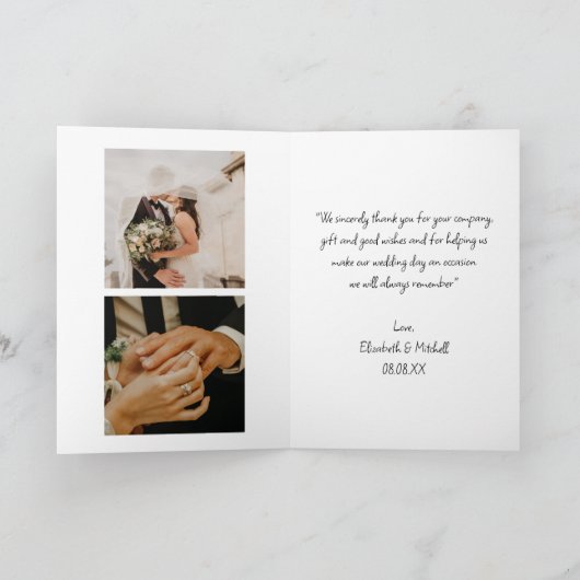 Modern script 3 foto bruiloft bedankt je kaart (Binnen)