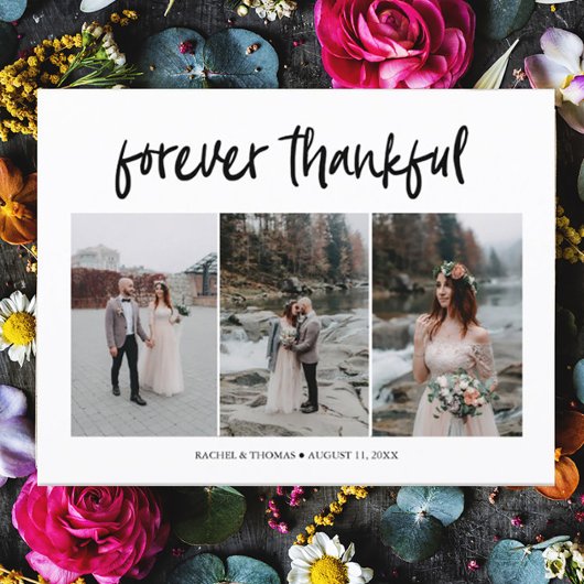 Modern Script 3 foto bruiloft dank u Briefkaart