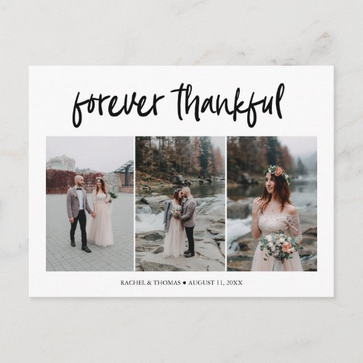 Modern Script 3 foto bruiloft dank u Briefkaart (Voorkant)