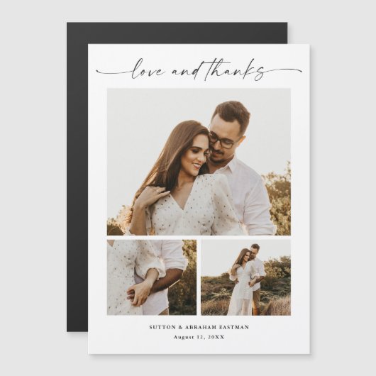 Modern Script 3 foto bruiloft dank u magneet (Voorkant / Achterkant)