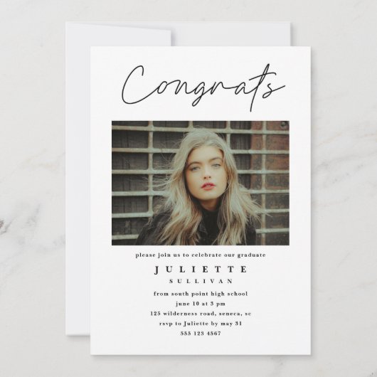 Modern script 3 Foto Collage Graduation Party Kaart (Achterkant)