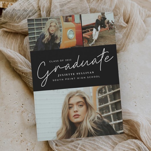 Modern script 3 Foto Collage Graduation Party Kaart