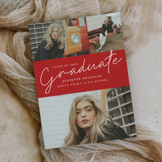 Modern script 3 Foto Collage Graduation Party Kaart