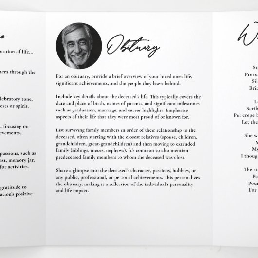 Modern Script 3-Foto Drievoudig Rouwprogramma Drieluik Programma (Binnenkant midden)