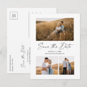 Modern Script 3 Foto Huwelijk Save The Date Aankondigingskaart (Voorkant / Achterkant)