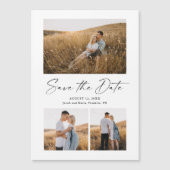 Modern Script 3 Foto Huwelijk Save The Date Magnetische Uitnodiging (Voorkant)