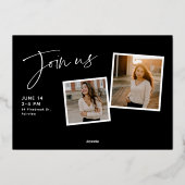 Modern Script 3 Fotocollage Goud Afstuderen Folie Uitnodiging (Achterkant)