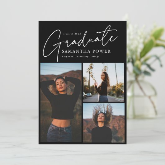 Modern Script 3 Foto's Geometrisch Afstuderen Aankondiging (Staand voorkant)