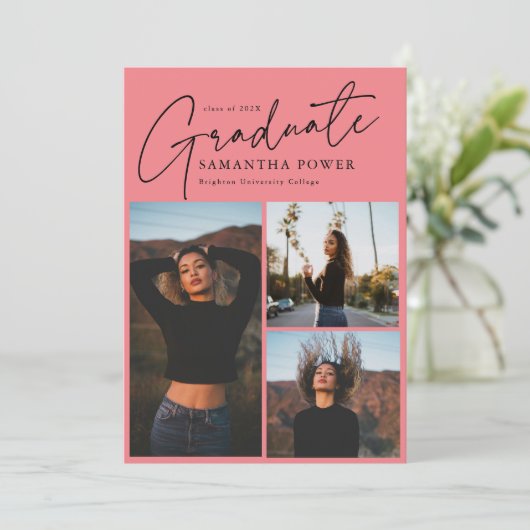 Modern Script 3 Foto's Geometrisch Afstuderen Aankondiging (Staand voorkant)