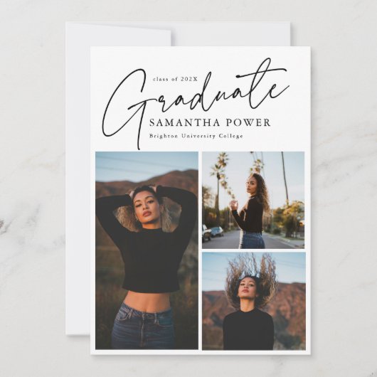 Modern Script 3 Foto's Geometrisch Afstuderen Aankondiging (Voorkant)