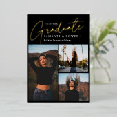 Modern Script 3 Foto's Geometrisch Afstuderen Folie Uitnodiging (Staand Voorkant)