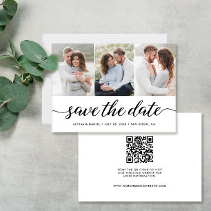 Modern script 3 Foto's QR CODE Wedding website Save The Date