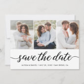 Modern script 3 Foto's QR CODE Wedding website Save The Date (Voorkant)