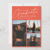 Modern Script 3 Foto's Roze Afstuderen Aankondiging (Voorkant)