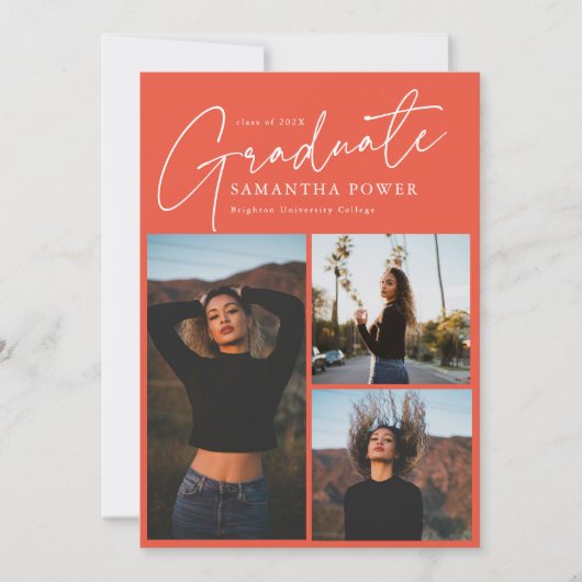 Modern Script 3 Foto's Roze Afstuderen Aankondiging (Voorkant)