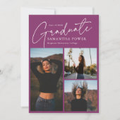 Modern Script 3 Foto's Roze Afstuderen Aankondiging (Voorkant)