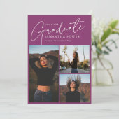 Modern Script 3 Foto's Roze Afstuderen Aankondiging (Staand voorkant)
