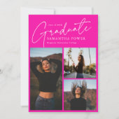 Modern Script 3 Foto's Roze Afstuderen Aankondiging (Voorkant)