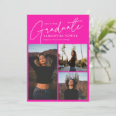Modern Script 3 Foto's Roze Afstuderen Aankondiging (Staand voorkant)