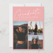 Modern Script 3 Foto's Roze Afstuderen Aankondiging (Voorkant)