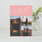 Modern Script 3 Foto's Roze Afstuderen Aankondiging (Staand voorkant)