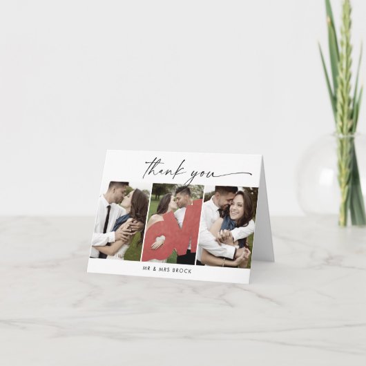 Modern script 3 Fotosjabloon Gevouwen Dank u Bedankkaart (Voorkant)