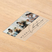 Modern Script 3 Photo Collage Merry Christmas Card Acryl Uitnodigingen (Laagn)