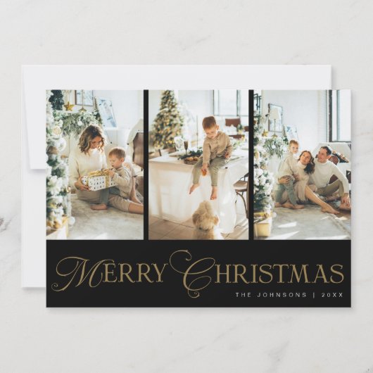 Modern Script 3 Photo Collage Merry Christmas Feestdagenkaart (Voorkant)