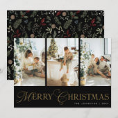 Modern Script 3 Photo Collage Merry Christmas Feestdagenkaart (Voorkant / Achterkant)