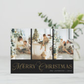 Modern Script 3 Photo Collage Merry Christmas Feestdagenkaart (Staand voorkant)