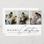 Modern Script 3 Photo Collage Merry Christmas Feestdagenkaart (Voorkant / Achterkant)
