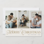 Modern Script 3 Photo Collage Merry Christmas Feestdagenkaart (Voorkant)