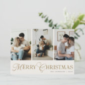 Modern Script 3 Photo Collage Merry Christmas Feestdagenkaart (Staand voorkant)