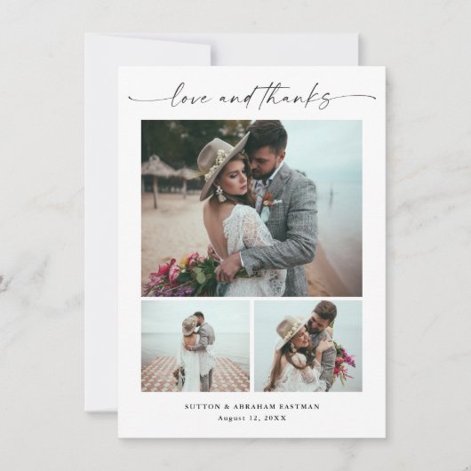 Modern script 3 Photo Wedding Bedankkaart (Voorkant)