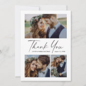 Modern script 3 Photo Wedding Bedankkaart (Voorkant)