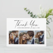 Modern script 3 Photo Wedding Bedankkaart (Staand voorkant)