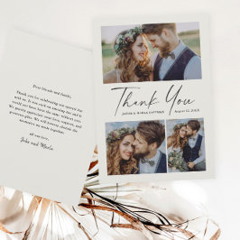 Modern script 3 Photo Wedding Bedankkaart