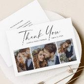 Modern script 3 Photo Wedding Bedankkaart