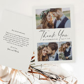 Modern script 3 Photo Wedding Bedankkaart