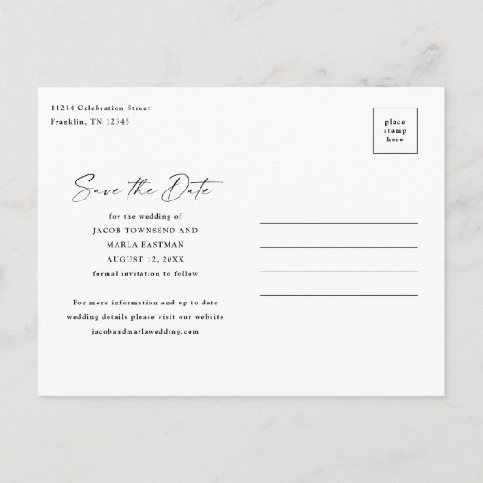 Modern script 3 Photo Wedding Save the Date Aankondigingskaart (Achterkant)