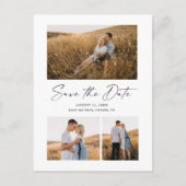 Modern script 3 Photo Wedding Save the Date Aankondigingskaart (Voorkant)