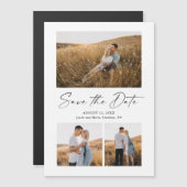 Modern script 3 Photo Wedding Save the Date Magnetische Uitnodiging (Voorkant / Achterkant)
