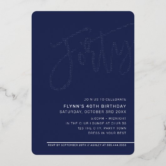 MODERN SCRIPT 40ste verjaardag marjoen blauw Folie Uitnodiging (Voorkant)