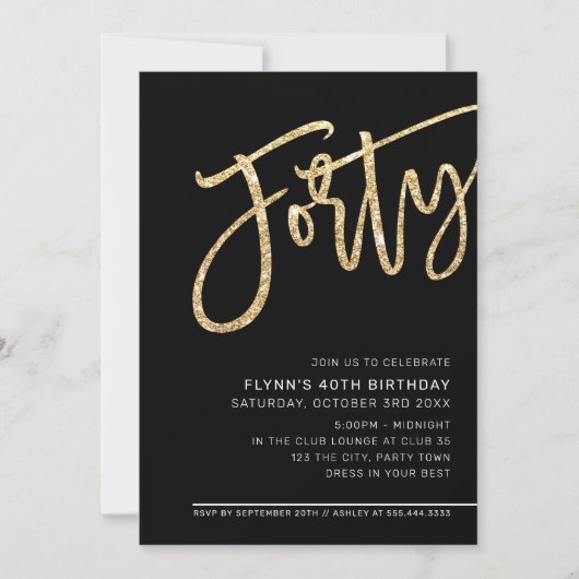 MODERN SCRIPT 40ste verjaardagsfeest goud zwart wi Kaart (Voorkant)