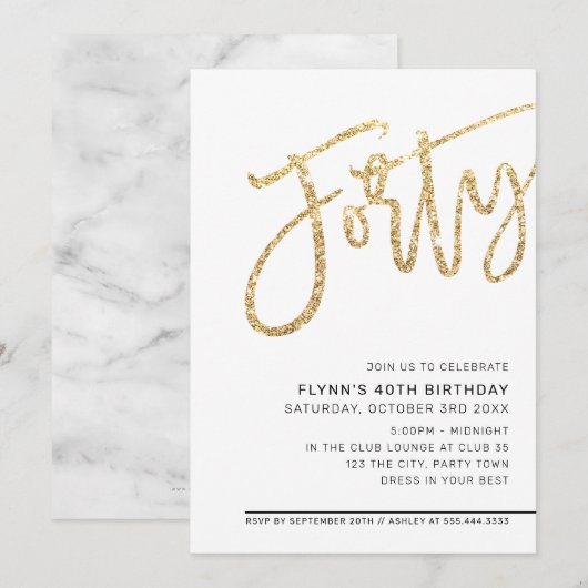 MODERN SCRIPT 40ste verjaardagsfeest gouden glitte Kaart (Voorkant / Achterkant)