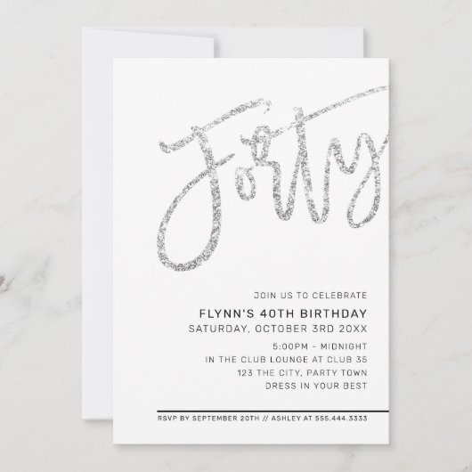 MODERN SCRIPT 40ste verjaardagsfeest zilveren glit Kaart (Voorkant)