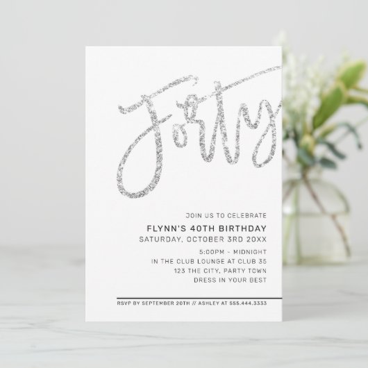MODERN SCRIPT 40ste verjaardagsfeest zilveren glit Kaart (Staand voorkant)